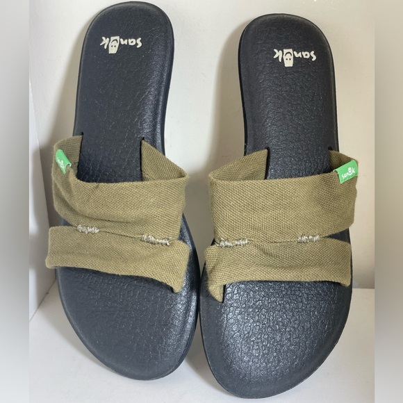 Sanuk Capri Olive & Black Cushion Sole Slide Sandals Women’s Size 8 EUC - Picture 3 of 10